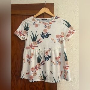 SHEIN Floral Blouse - White with Multicolor Floral Print